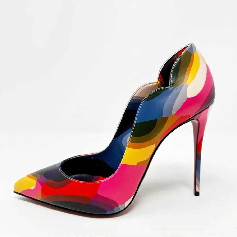 Christian Louboutin Hot Chick 100 Multi Print Leather Heels Womens Size EU 39